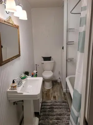 a bathroom with a sink and a toilet and a tub at Historic GWALTNEY HOUSE-Cottage at St Andrew's Bay in Panama City