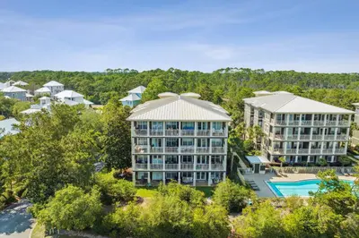 an aerial view of a resort building with a pool at 30A Sea View Villas by Panhandle Getaways in Santa Rosa Beach